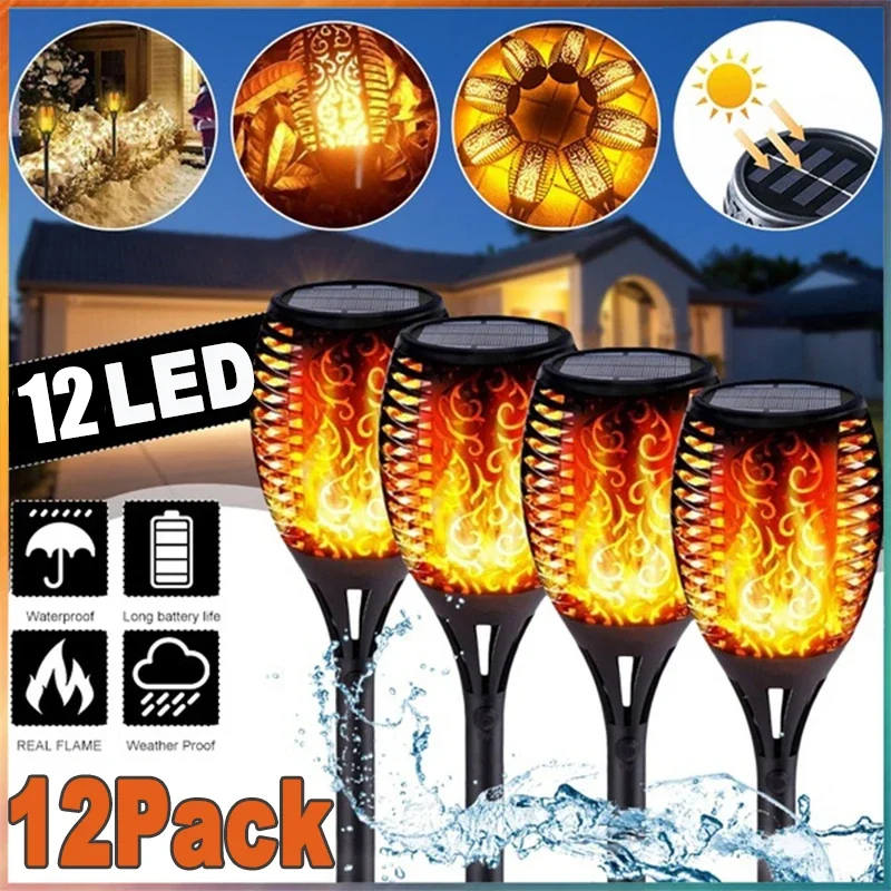 Fire Torch Solar - 1-12PCS 12LED Solar Flame Torch Light