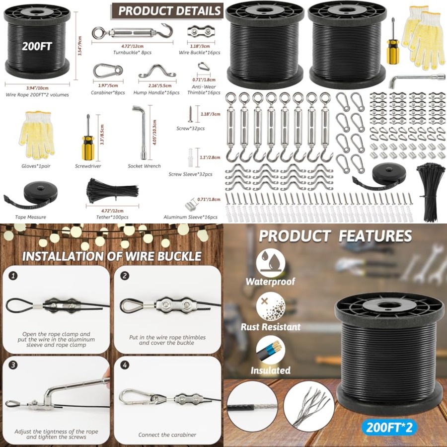 Outdoor Lighting Solar - 400 Feet String Light Hanging Kit