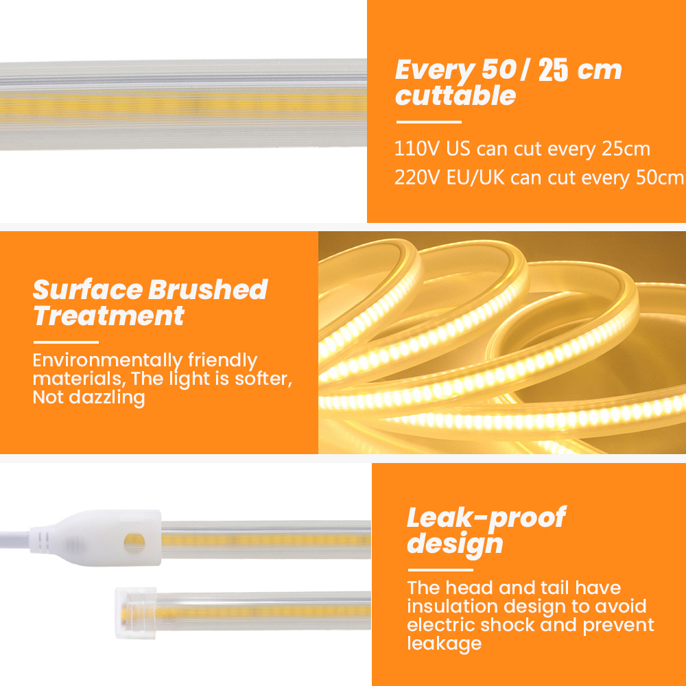COB LED Strip 110V 220V Flexib - Outdoor Lighting Linear ulasan dan harga