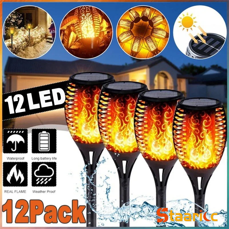 1-12PCS 12LED Solar Flame Torc - Fire Torch Solar ulasan dan harga