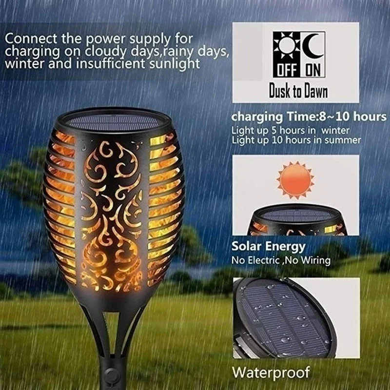 1-12PCS 12LED Solar Flame Torc - Fire Torch Solar ulasan dan harga