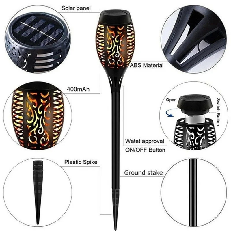 1-12PCS 12LED Solar Flame Torc - Fire Torch Solar ulasan dan harga