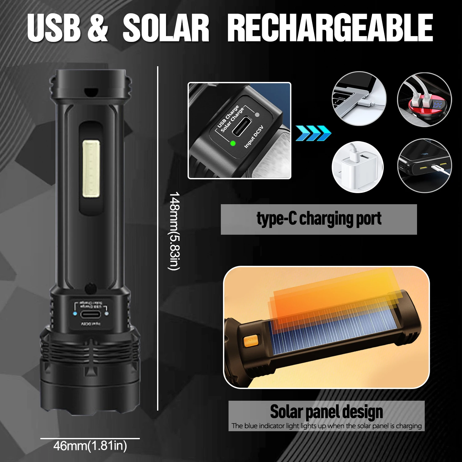 Solar-powered Flashlight Super - Fire Torch Solar ulasan dan harga