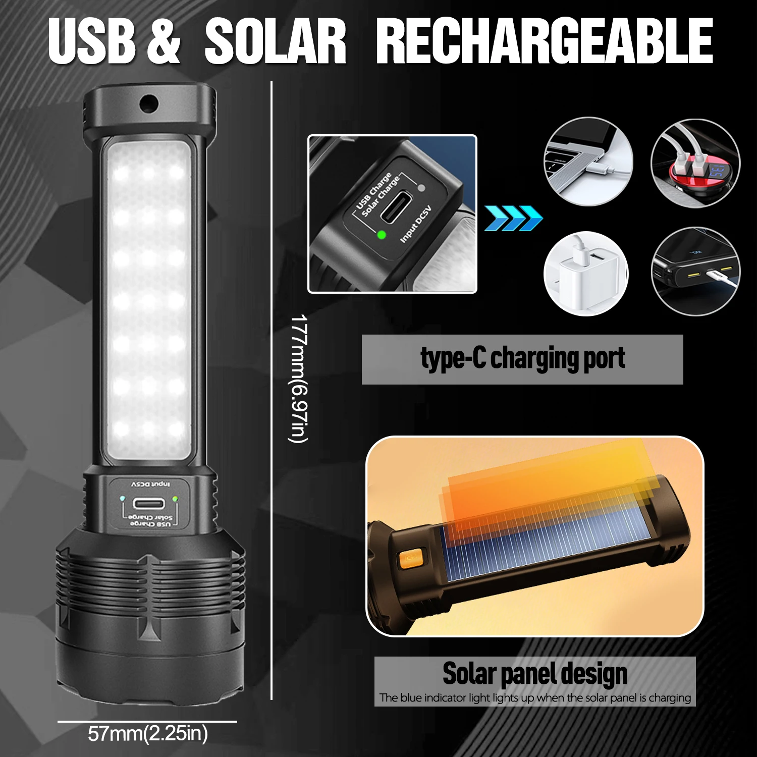 Solar-powered Flashlight Super - Fire Torch Solar ulasan dan harga