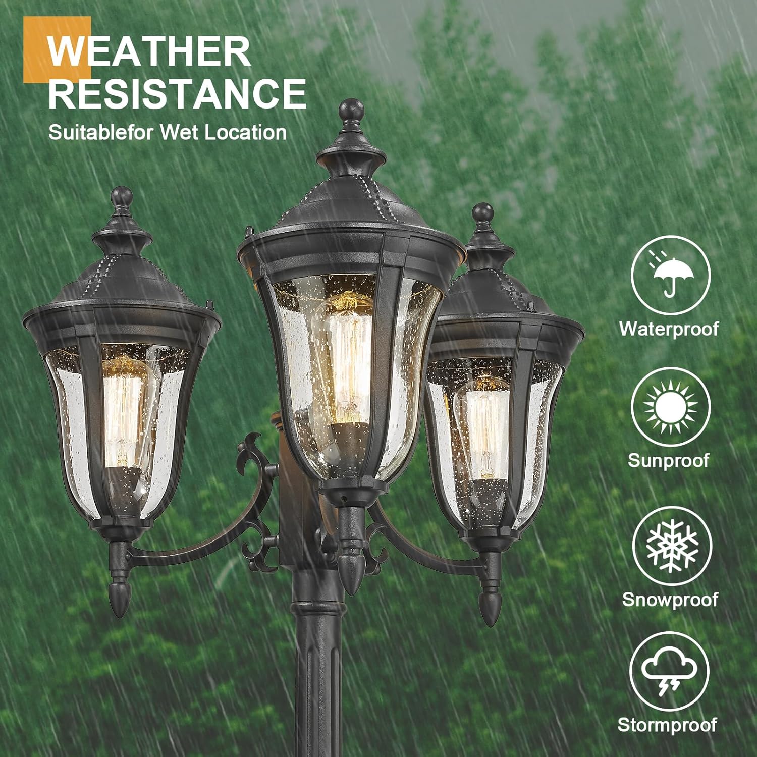 3-Head Outdoor Post Lamp with  - Outdoor Lighting Hardwired ulasan dan harga